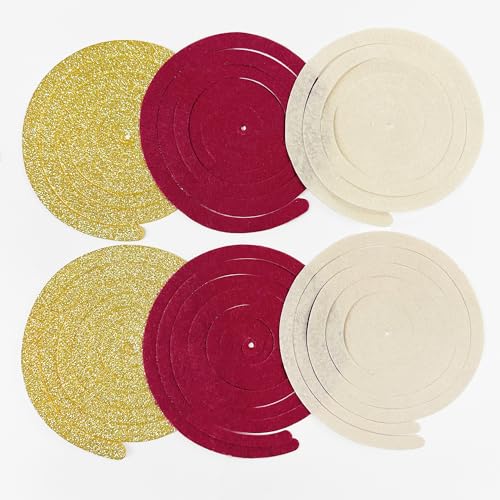 Image of 36 Pcs Maroon Gold Hanging Swirl Decorations Glitter Gold Burgundy Beige Felt Swirl Streamer Spiral Ceiling Garland for Birthday Graduation Wedding Shower Retirement Anniversary Garnet Party