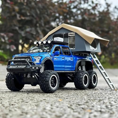 Image of Scale Exclusive Alloy Metal Pull Back | Die-cast Car Model with Sound Light Mini Auto Toy for Kids Metal Model Toy Car with Sound and Light (1:24 Scale Fo-rd Raptor Motorhome-RED)