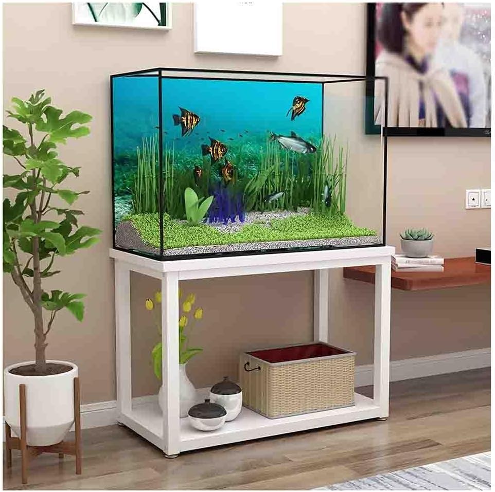 Sturdy Aquarium Stand for Fish Tanks & Reptiles - Non-Slip Metal Holder, Double-Layer Shelving for Home, Office, Bedroom - Terrarium Stand (Tank Not Included)