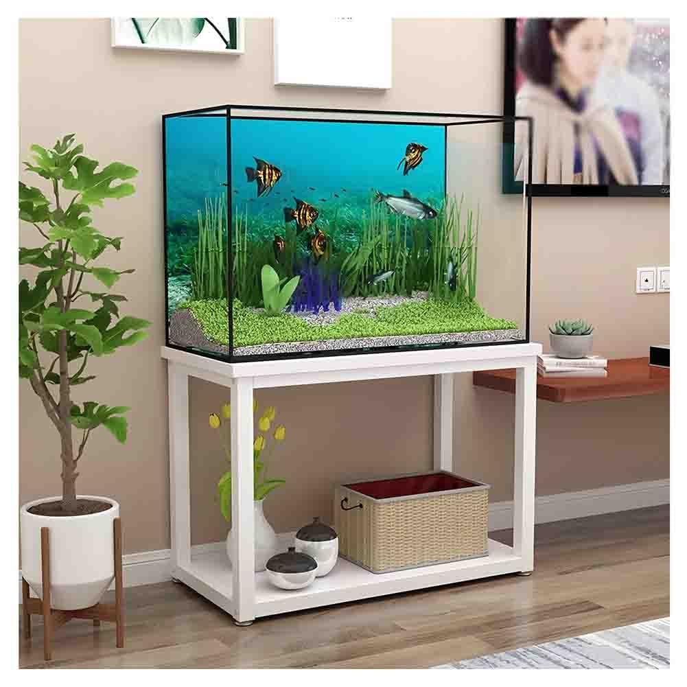 Generisch Aquariumständer, Stabiler Metall-Aquariumständer, Rutschfester Aquarienhalter, doppelstöckiges Terrariumregal für Zuhause, Schlafzimmer, Büro - 60x35x50 cm, Weiß (Aquarium Nicht enthalten)