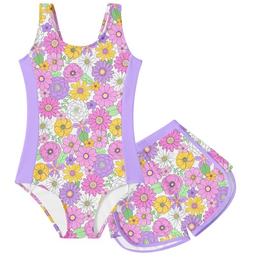 Image of TUONROAD Toddler Girls One Piece Swimsuit 2Pcs Bathing Suit Kids Swimwear with Short for 3-9
