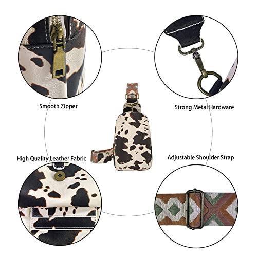 Image of FAYBA Small Sling Bag for Women Crossbody Bag, Cow Print PU Leather Wide Guitar Strap Chest Sling Backpack Purse