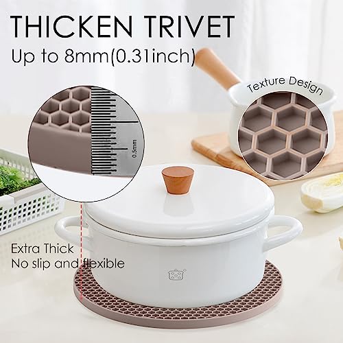 Image of Silicone Trivets for Hot Dishes, 4 PCS Multipurpose Heat Resistant Mat Thick Silicone Hot Pads Pot Holders for Kitchen Counter, Flexible Jar Opener Food Grade Spoon Holder, Silicone Coasters (Almond)