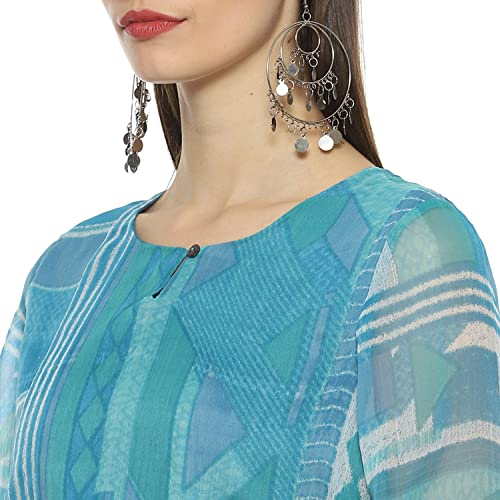 Image of BIBA Women Cotton Blend Tiered Printed Dress