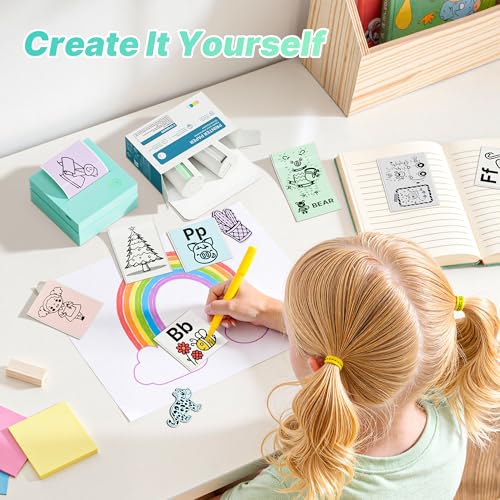 Image of Sticker Printer, PM290 Mini Printer, Bluetooth Sticker Maker Machine with 3 Rolls Paper, Smart AI APP, Portable Print Pod for Study Note, Picture, List, DIY Gifts for School Office Home, Green
