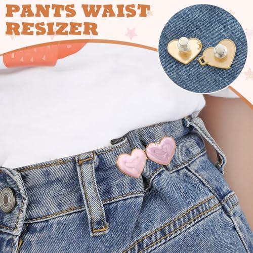Image of SANNIDHI 8pcs Jeans Tightening Clips, Heart Shape Adjustable Waist Knots for Jeans Adjustable Pins for Women, Too Loose Pant Waist Tighteners Tighten Buckle Clip Decoration Accessories, No Sewing