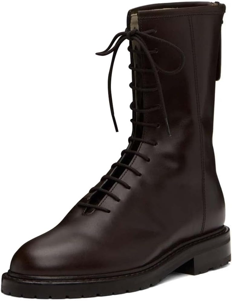 XYD Women Girls Combat Boots Lug Sole Stacked Chunky Heel Front Lace Up Back Zipper Flat Ankle Booties Fashion Walking Daily Shoes