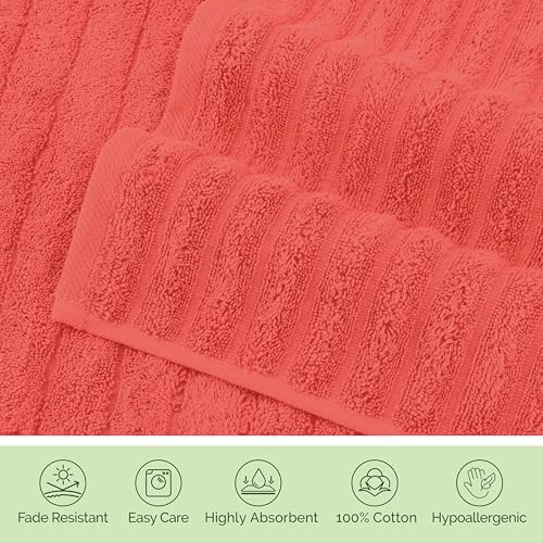 Image of Elegant Comfort 100% Turkish Cotton Corduroy Ribbed Luxury Washcloths 6 Pack Soft 13 x 13 Inch - Higly Absorbent, Durable, Quick Dry, Spa Premium Hotel Quality for Bathroom or Travel, Coral