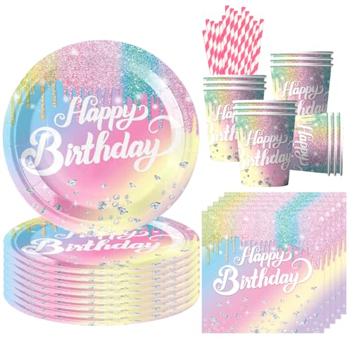 68 Stück Regenbogen Partygeschirr für 16 Gäste, Regenbogen...