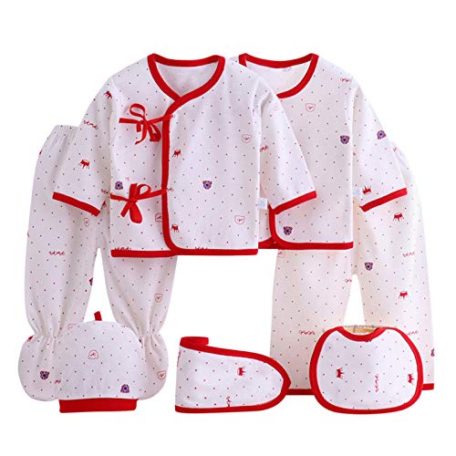 Baby Girls Outfits, 0-3 Months 7PCS Newborn Baby Boys Girls Cartoon Pyjamas Tops+Hat+Pants +Bib Sleepwear Set Red