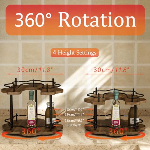 Image of 2 Tier Lazy Susan Organizer,2-Tier Spinning Spice Rack with Stable Carousel Base & 4 Height Settings for Cupboard Kitchen Countertop Dining Table Cupboard (Petal Shape)