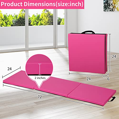 Blkmty Gymnastics Mats 2" Thick Folding Exercise Mat Gym Mat Yoga Mat Aerobics Fitness Mat Folding Kids' Gymnastics Tumbling Mat With Carrying Handles For Home Gym Exercise & Play, Pink #TOP6