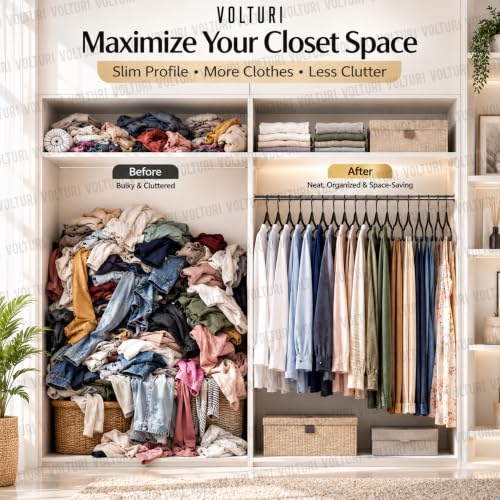 Image of VOLTURI 16 Pcs Hangers for Clothes Hanging, Premium Plastic Clothes Hangers, Wardrobe Organizers for Heavy Garments, Shirts, Pants, Dresses & Suits Water Resistant Non-Slip Design for Closet (Black)