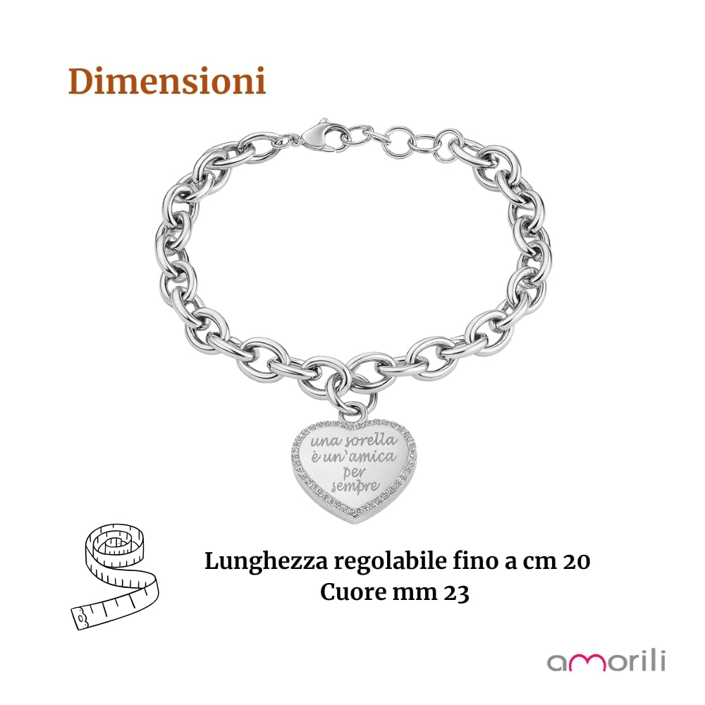 Bracciale Miglior Sorella in Acciaio Inox e Zirconi | Idea Regalo Compleanno per Sorella | Gioiello Brillante con Frase Affettuosa | Regalo Speciale per Lei bcc2825
