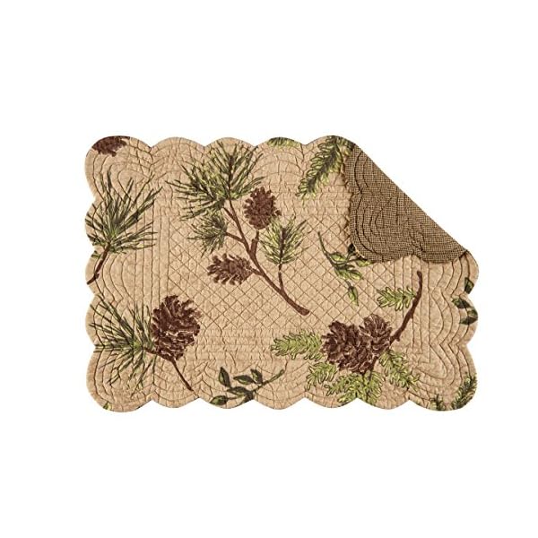   CF-Home-Woodland-Retreat-Pinecone-Pine-Cabin-Lodge-Brown-Green-Rectangular-Cotton-Quilted-Tabletop-Placemat-Single-Placemat-Rectangular-Single-Tan