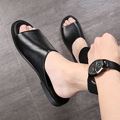 Men's Slide Sandals Open Toe Leather Single Layer Wide Strap Non Slip Summer Slipper Shoes2