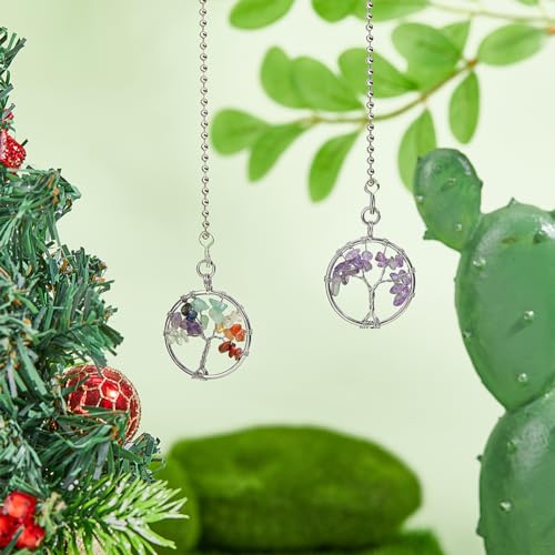 Image of DICOSMETIC 5Pcs Ceiling Fan Pull Chain Stone Flat Round with Tree of Life Pendant Decoration Chains Lights Fan Beaded Ball Chain Extension for Lamp Extenders Replacement