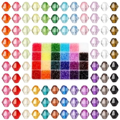 image for PH PandaHall 5808pcs Faceted Crystal Beads 4mm Acrylic Bicone Beads 24