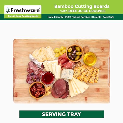 image for Freshware Wood Cutting Boards for Kitchen - Bamboo Cutting Board Set o