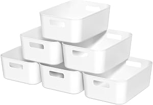 Asking 6-Pack Plastic Storage Bins, Kitchen Pantry Organization Bin, White
