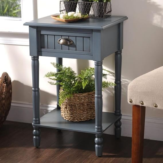 FURNIFOX Side End Table with Drawer Two-Layer Bedside Table Coffee Table, Night Stand Sofa Side Table Drawer Console Table (Grey)-image-32