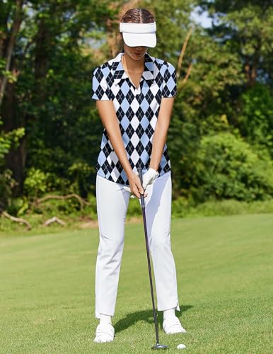 Image of PINSPARK Womens Golf Shirt Short Sleeve Polo V-Neck Quick Dry Tennis Tops | Moisture-wicking Breathable Fabric, Classic Collar, Slim Fit, Ideal for Golf Tennis Pickleball Casual