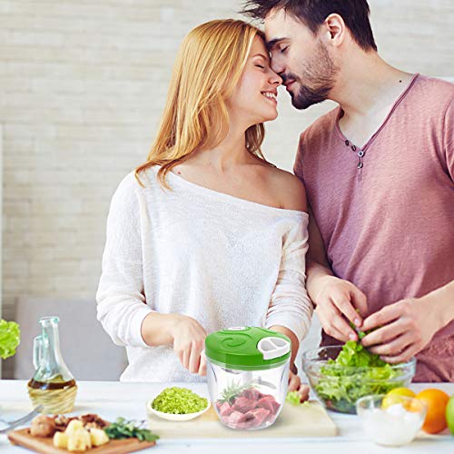 Manual Food Chopper, Easy Hand Pull Pro Onion Chopper, Large Capacity Handheld String Food Processor/Mixer/Blender for Veggie, Garlic, Meat, Salsa Maker