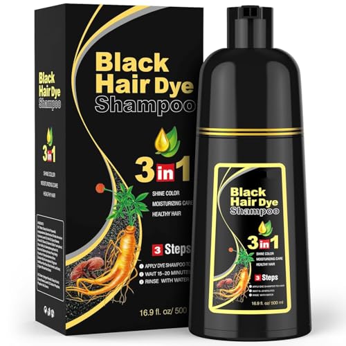Image of Black Hair Dye Shampoo 3-in-1 for Men & Women - Instant Hair Color, Grey Coverage, Herbal Hair Color Shampoo with Fo-Ti, Ginseng & Black Sesame - Long Lasting Natural Hair Dye
