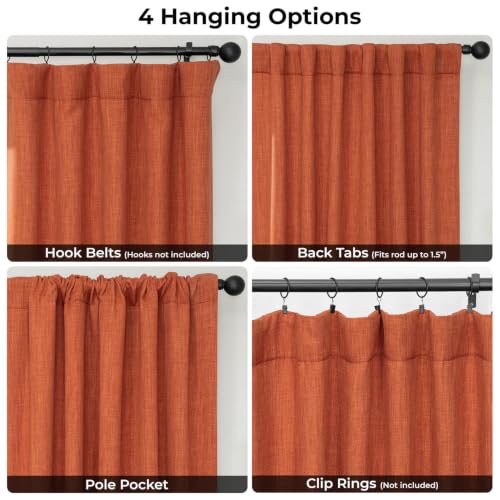 Image of HPD Half Price Drapes - Faux Linen Curtains for Living Room (1 Panel) - 50W X 120L - Textured Room Darkening Curtains for Bedroom 120 Inches Long - Drapes for Home Decor, Desert Orange