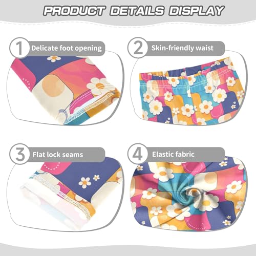 KLL Retro Checker Board Groovy Flower Toddler Girl Cotton Leggings Soft Full Length Activewear Gym3