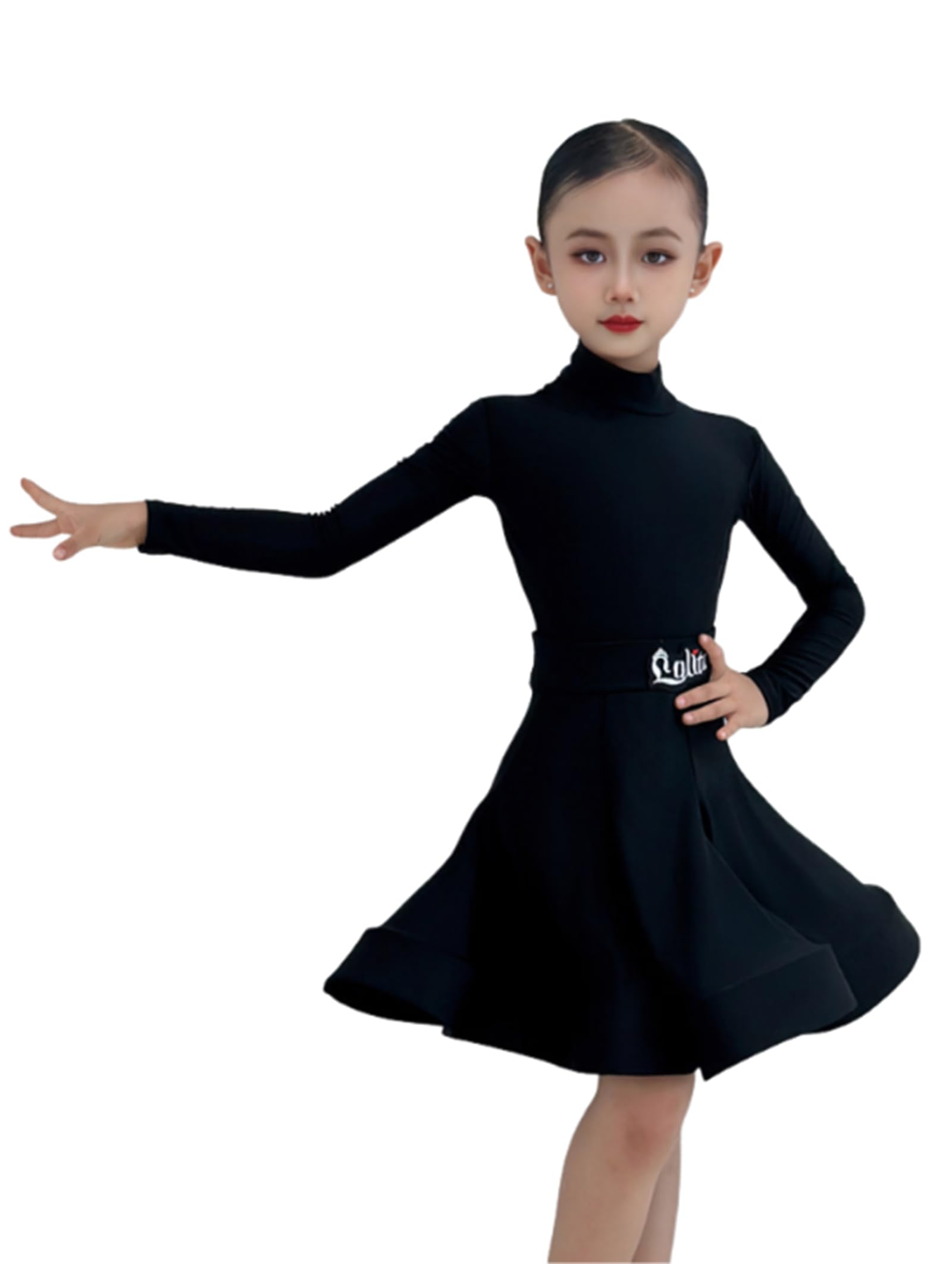 Dziewczęca Sukienka Do Tańca Latynoamerykańskiego Długie Rękawy Kostiumy Do Tańca Tango Chacha Dla Dzieci Strój Do Ćwiczeń Tanecznych(170cm)