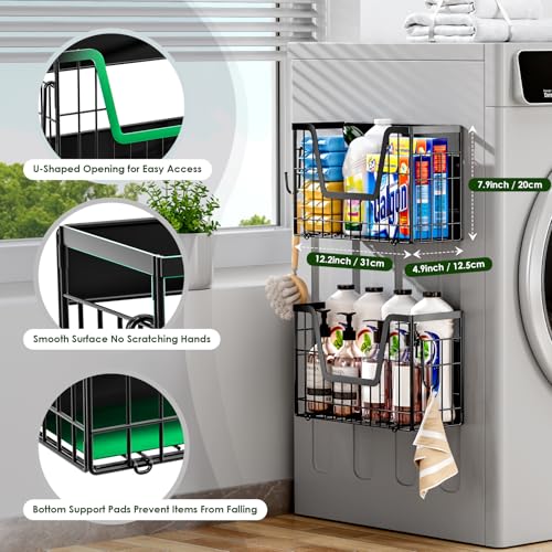 Image of 4-Pack Magnetic Fridge Shelf, Black Fruit Basket Potato Storage | Magnetic Shelf Refrigerator Organizer for Fruit & Veggie, Potato Onion Storage Bin; Multi-Use For Kitchen, Pantry & Laundry