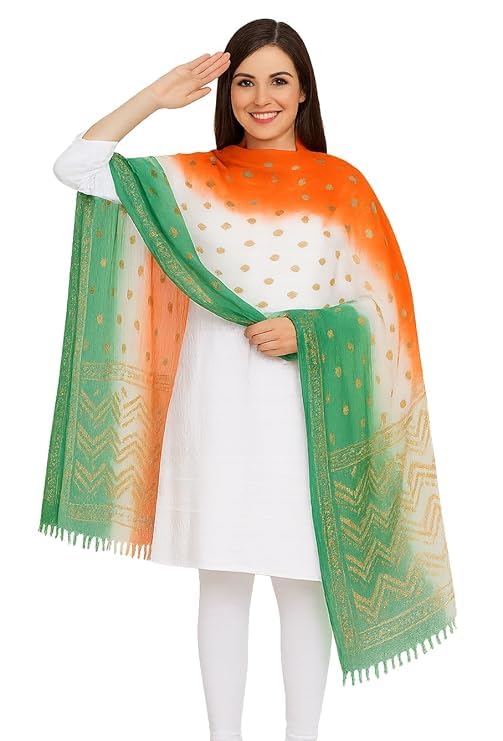 lereliable Women's Indian Tricolor Dupatta with Golden Polka Design | Soft Lightweight Ethnic Stole for Festive & Patriotic Events-picture-1