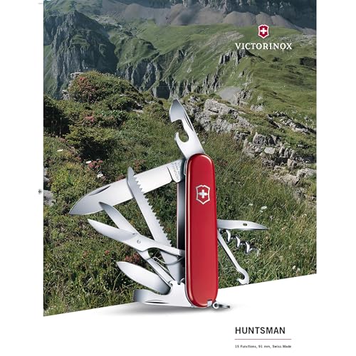 Victorinox Huntsman Swiss Army Knife, 15 Functions, Swiss Made Pocket Knife with Large Blade, Screwdriver, Scissors and Wood Saw - Red view 5
