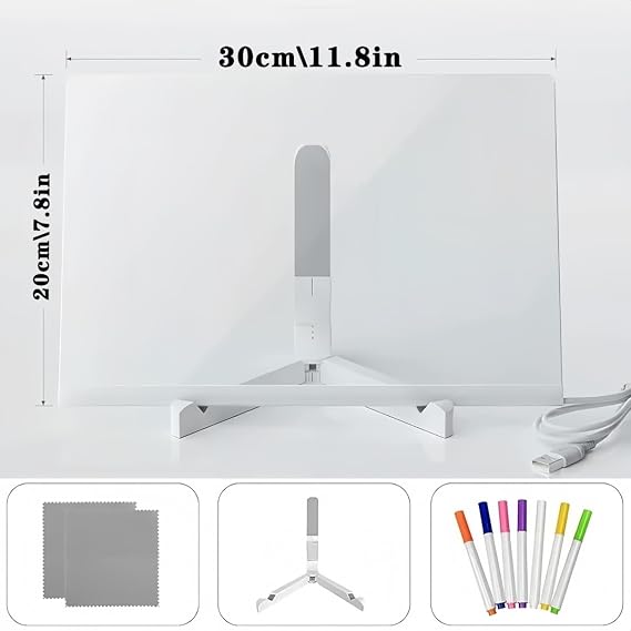 LED Note Board,Light Up Acrylic Board with 7 Colors Pen, Magic Led Note Board with Colours with Light,Advertising Board Writing Board (30x20cm/11.81x7.87in)
