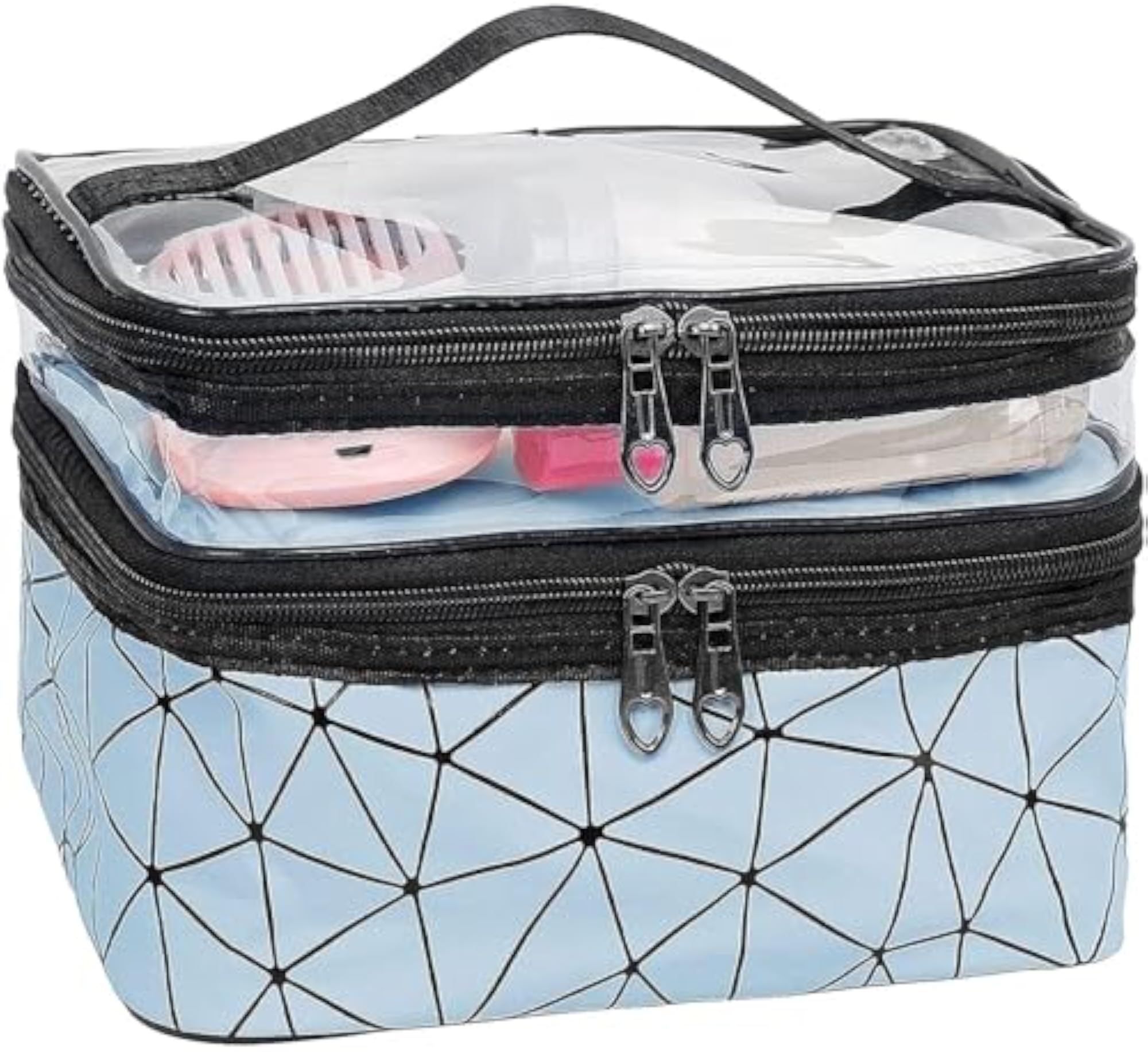 Cosmetic Pouch for Women, 2-Layer Transparent Makeup Organizer