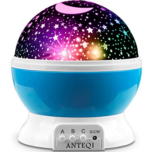 ANTEQI Star Sky Night Lamp, Baby Lights 360 Degree Romantic Room Rotating Cosmos Star Projector with LED Timer Auto-Shut Off for Kid Bedroom (Blue)