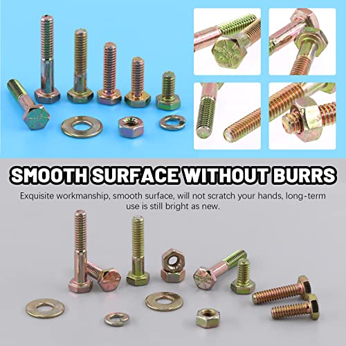 Glarks 180Pcs 1/4"-20 Grade 8 Bouteilles à hexagones en filet grossier Kit d'assortiment de rondelles de vis, 5 Taille 1/2", 3/4", 1", 1-1/4", 1-1/2" Vis à tête d'hex et écrous à hexagone Laveuses plates Set de rondelles à serrure