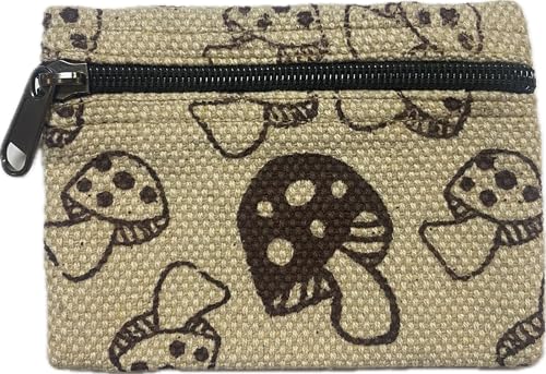 Karma Handicrafts New Hippie Eco THC FREE HEMP Handmade Coin Purse Cotton Card Holder Mini Wallet Nepal KC (Mushroom)