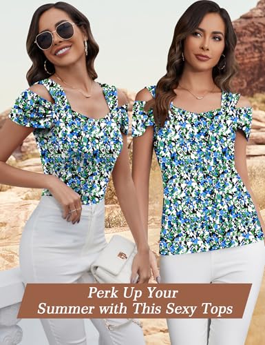 Image of Blingfit Cold Shoulder Tops Summer Tunic Shirts for Women T Shirts V Neck Short Sleeve Casual Tees Blouses 2026