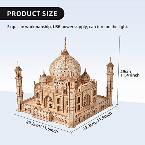 Eaclqins 3D Wooden Puzzle Taj Mahal Model Kit With Led Light, Wood Creative Building Puzzles Assembly Model Building Kits To Buildl For Adults & Kids, Diy Wooden Puzzle Hobbies Toys #TOP4