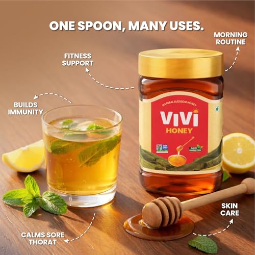 Image of VIVI Natural Honey 1kg (Pack of 2) | Non-GMO Project Verified | 100% Pure Honey | 0% Added Sugar | 0% Preservatives | Globally Certified Honey