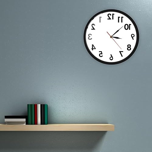Miniatura 6 de The Geeky Days Reloj de pared con marco de metal hacia atrás, sin tictac, reloj de pared inverso, funciona con pilas, reloj digital creativo para