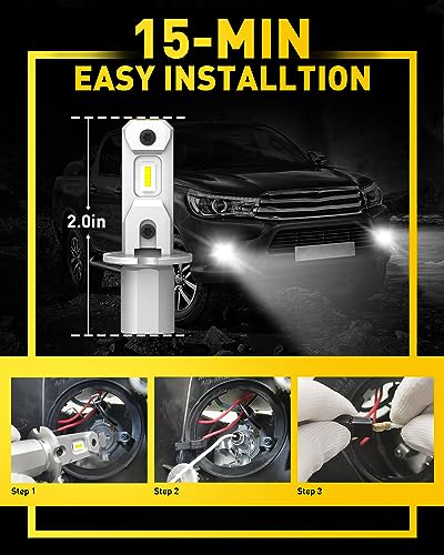 Image of AUXITO H3 LED Fog Light Bulbs 6500K White, 300% Brighter CSP Chips, 1:1 Mini Size, Plug n Play, H3ll LED Bulb Light for Fog Lamp, DRL, High /Low Beam, Pack of 2