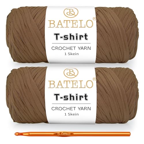 Image of 2 Pack T-Shirt Yarn Crochet Yarn for Beginner Crochet Bags /Basket /Coaster,Tshirt Yarn 400g /144yds High Elastic Thick Yarn Polyester Fabric(Milk Tea Brown)