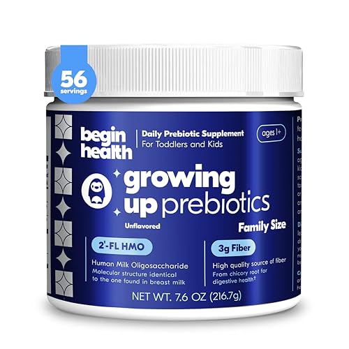 Begin Health Growing Up Prebiotics for Kids | Daily Prebiotic Fiber Supplement with 2-FL HMO | Supports Regularity & Gut Health | Unflavored Powder | Ages 1+ | 56 Servings