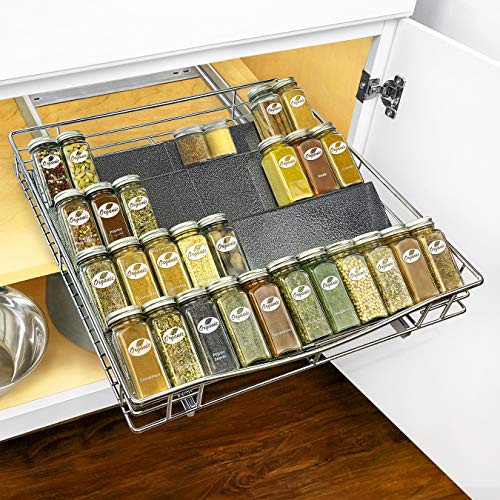 Lynk Professional® Expandable Spice Drawer Organizer - Heavy Gauge Steel 4 Tier Spice Rack - Drawer Insert Tray For Spice Jars, Herbs And Seasoning - Kitchen Cabinet Drawer Storage - Silver Metallic #TOP6