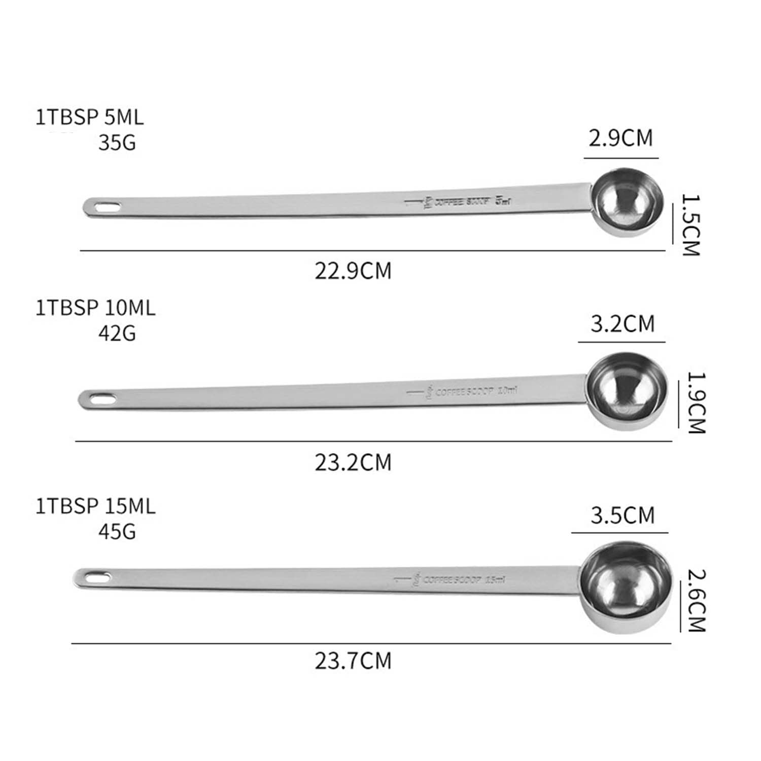 Cuillère à Café Acier Inoxydable 304 Cuillerée à Soupe Cuillère à Mesurer Longue Poignée Dessert Remuer Cuillère avec Échelle (argent-6pcs-5ml, 10ml, 15ml, 20ml, 25ml, 30ml)