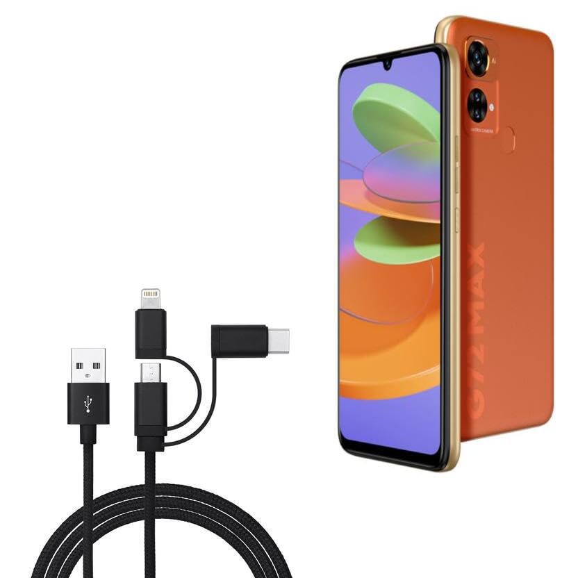 BoxWave Cable Compatible with BLU G72 Max - AllCharge 3-in-1 Cable for BLU G72 Max - Jet Black