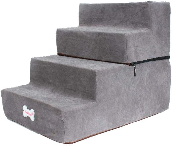 VERLOCO Pet Stairs 4 Steps, Large Removable Dog Cat Stair Washable Cover, Pet Climbing Ladder Sponge Non-Slip For Small Medium Puppy Dogs Doggy Cats For Sofa, Bed, 20-40cm Adjustable Height